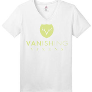 Vanishing Vixens White Cotton Vneck Shortsleeve Tee
