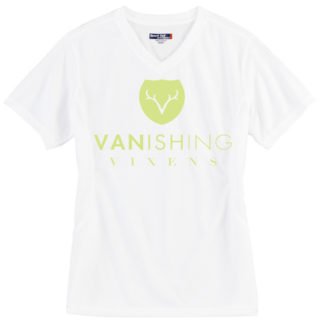 Vanishing Vixens Women's White Performance Vneck Shortsleeve Tee